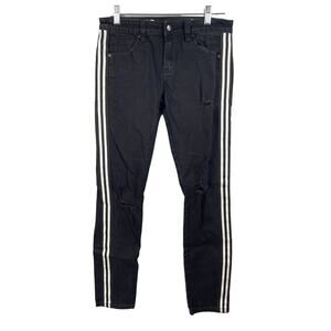 Kilogram Men's Size 32 Black Skinny Jeans Side Striped Moto Black White